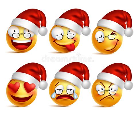 Set Of Smiley Face Of Santa Claus Yellow Emoticons With Facial