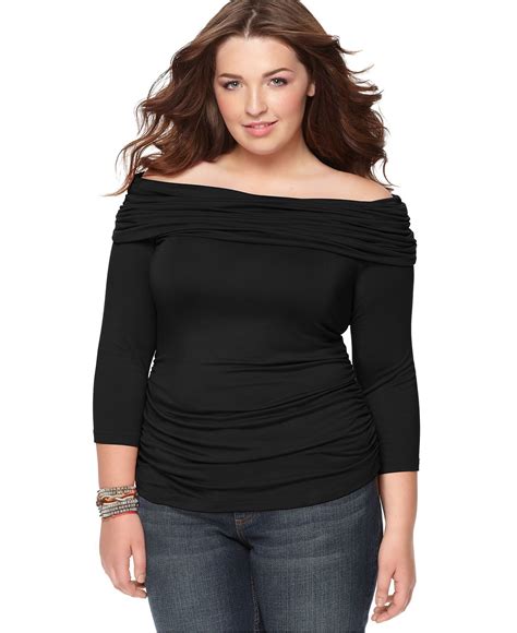 Ing Plus Size Top Three Quarter Sleeve Off Shoulder Ruched Plus Size