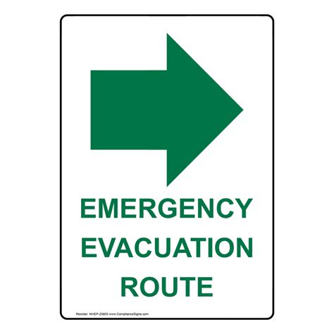 Portrait Emergency Evacuation Route Sign With Symbol Nhep 25605