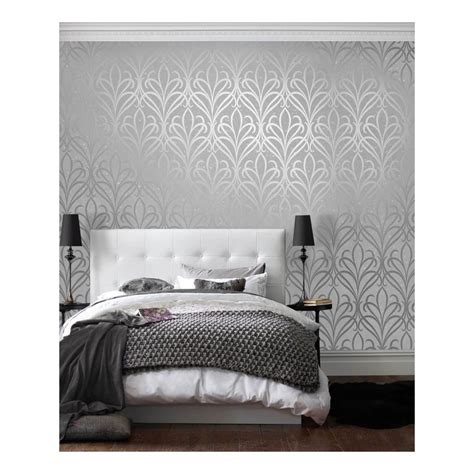 Camden Damask Wallpaper In Soft Grey And Silver Metallic Wallpaper
