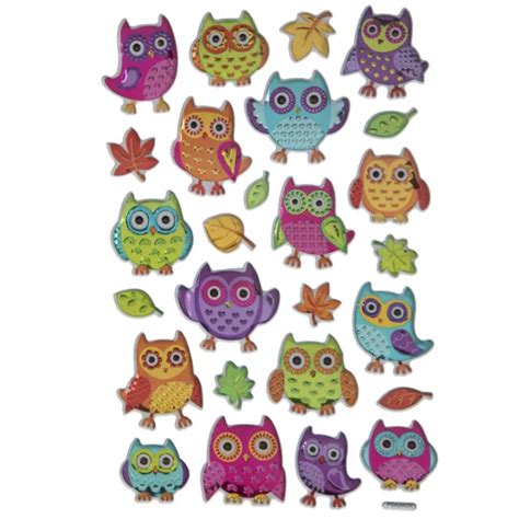 Colorful Woodland Owl Foil Puffy Stickers Papercraft Planner Supply Diy