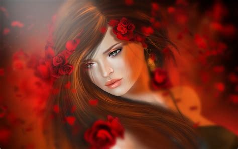 Fantasy Girl With Roses In Her Hair Hd Wallpaper Background Image