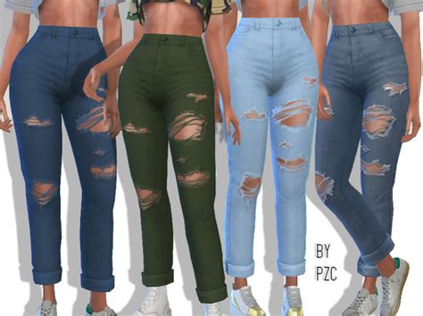 High Waisted Ripped Boyfriend Jeans By Pinkzombiecupcakes At Tsr Sims