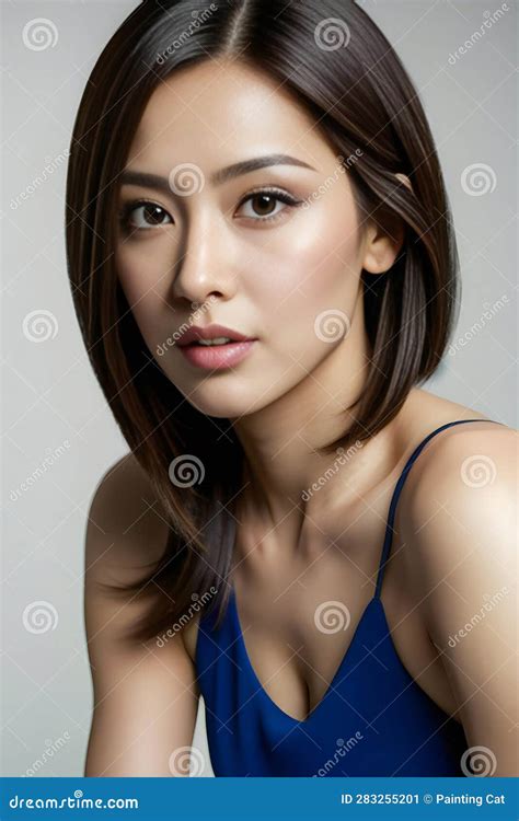 Beautiful Young Asian Woman With Clean Fresh Skin Studio Shot Stock