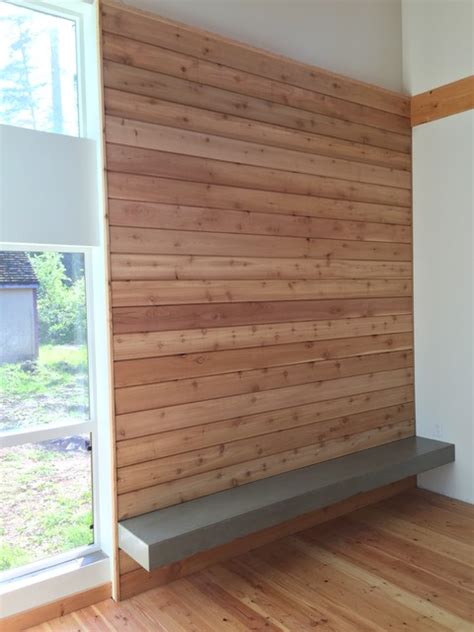 Concrete Bench And Cedar Accent Wall Living Room Portland By Joe