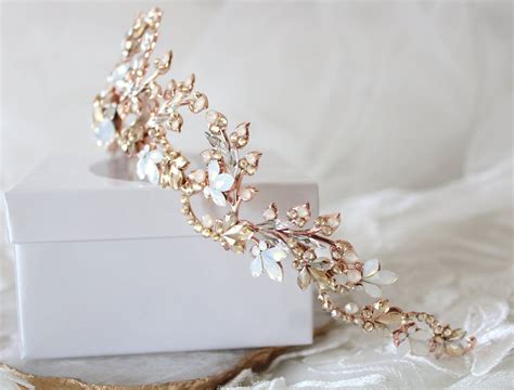 Rose Gold Bridal Leaf Tiara Crown With Austrian Crystals ALESSANDRA