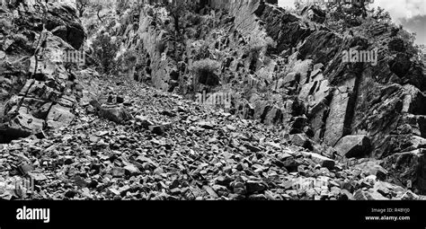 Horizontal Black And White Mountain Landslide Landscape Backgrou Stock