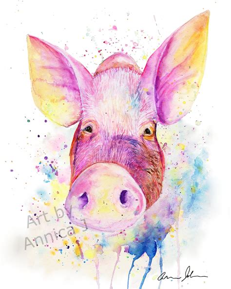 Watercolor Pig Painting Pig Wall Art Watercolor Pig Art Etsy