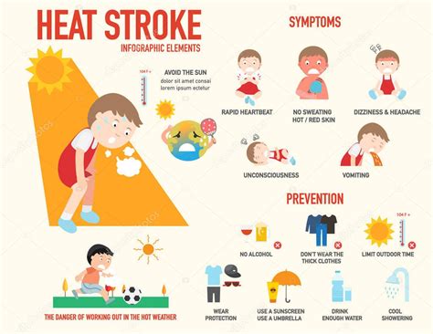 Heat Stroke Risk Sign And Symptom And Prevention Infographicvector