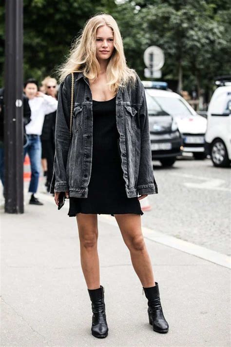 11 Modern Ways To Style A Jean Jacket With Black Dress