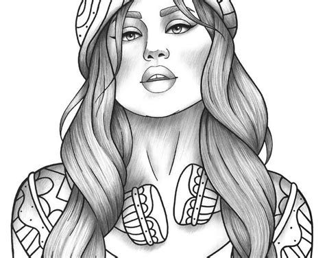 Adult Coloring Page Girl Portrait And Clothes Colouring Sheet Fashion