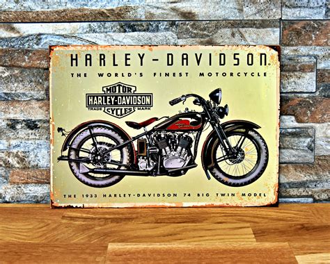 Vintage Poster Harley Davidson Wooden Poster Motorcycle Etsy