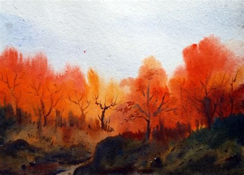 Autumn Mountain Forest Watercolor On Paper Pai Artfinder