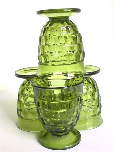 retro dishes 1970s glassware green footed vintage water