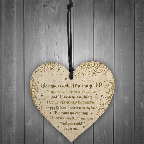 50th Wedding Anniversary Gift For Husband Wife Wood Heart 50th