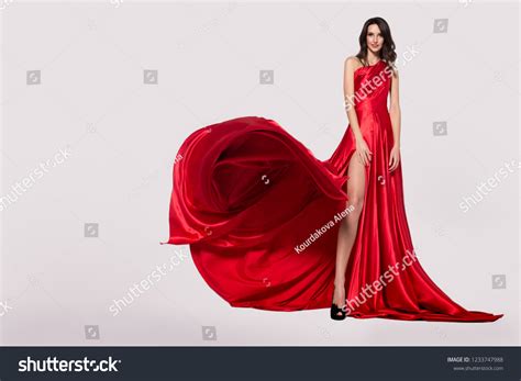 Beauty Young Woman Fluttering Red Dress Stock Photo 1233747988