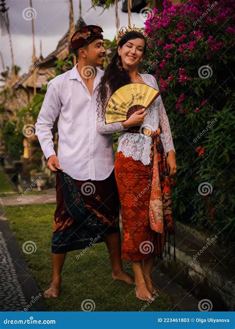 Balinese Culture Multicultural Couple Wearing Traditional Balinese