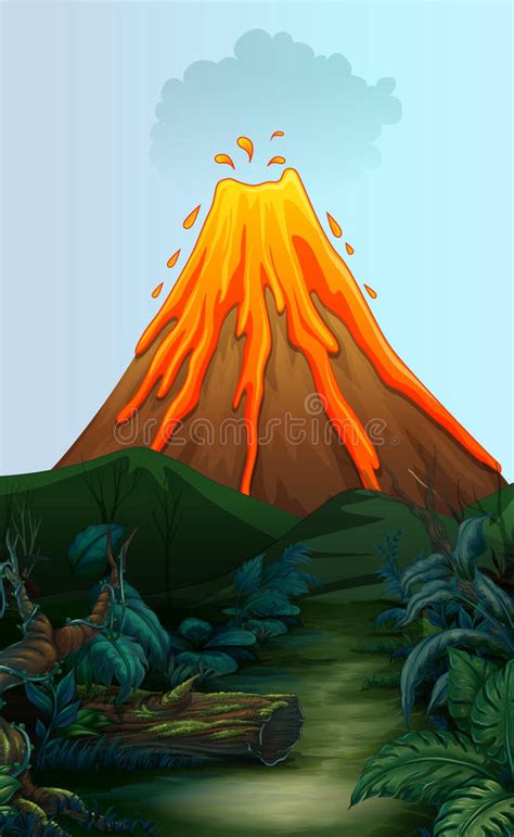 scena della natura con l eruzione del vulcano illustrazione di stock illustrazione di