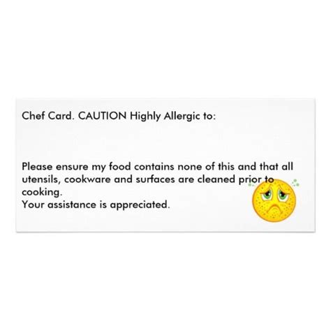 Allergy Chef Card Zazzle Chef Card Personal Cards Allergies