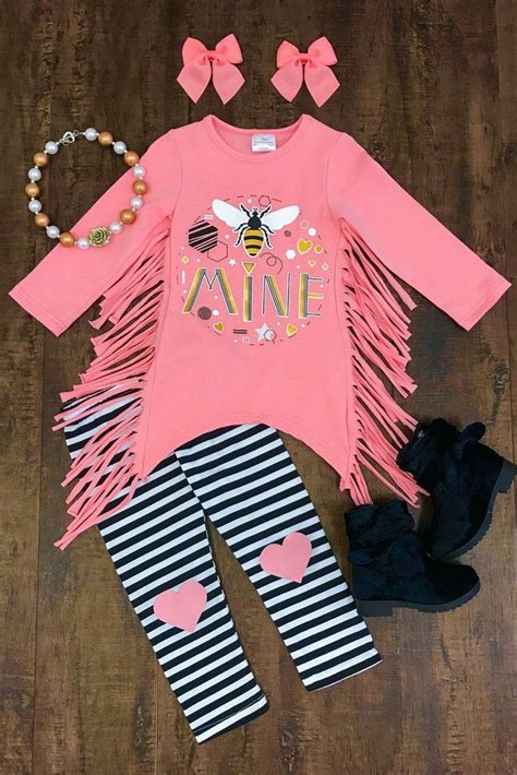Coral Bee Mine Fringe Outfit Kids Outfits Little Girl Outfits