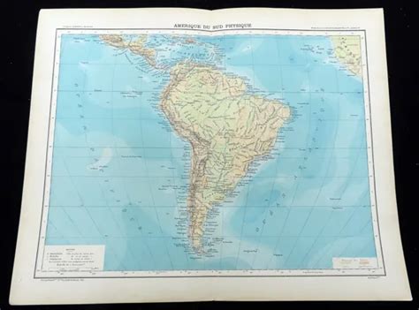 ANTICA MAPPA DEL Sud America Continentale Carta Fisica Economica
