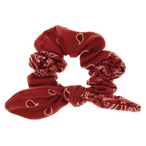 Small Bandana Knotted Bow Hair Scrunchie Rust Claires Us