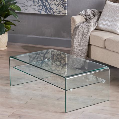 Ramona Glass Rectangle Coffee Table With Shelf By Christopher Knight