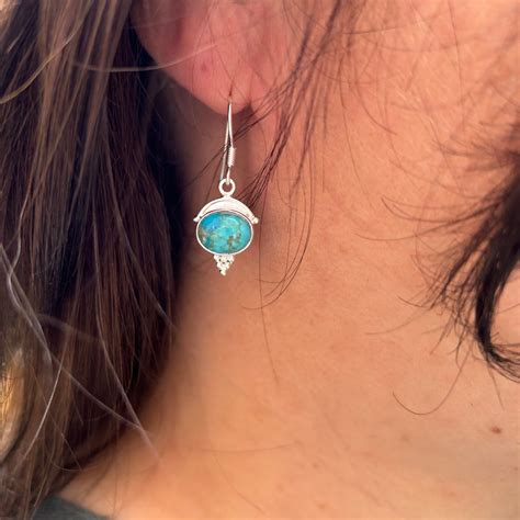 Veda Turquoise Silver Earring Handmade Gemstone Jewellery