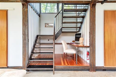 Adam Kalkin Shipping Container Home Steel Staircase With Desk Under
