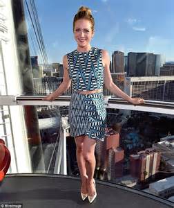 Brittany Snow Shows Tummy In Crop Top And Skirt On High Roller In Las