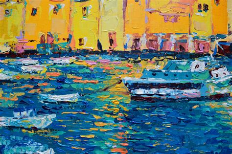 Boats Of Genoa Palette Knife City Landsc Painting By Adriana Dziuba