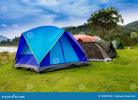 Tents Near Lake In Camping Area Stock Image Image Of Camp Holiday