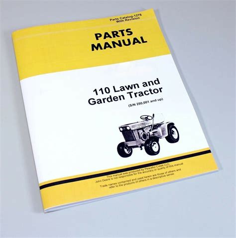 Parts Manual For John Deere 110 Lawn Garden Tractor Mower Catalog Sn
