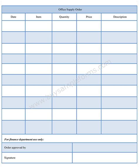 Office Supply Order Form Sample Forms
