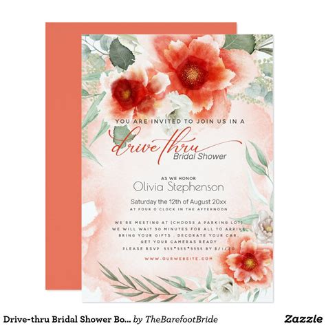 Drive-thru Bridal Shower Bold Coral Flower Invitation | Zazzle.com in ...