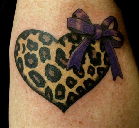 Cute Girly Colorful Heart With Cheetah Print Tattoo Tattooimagesbiz