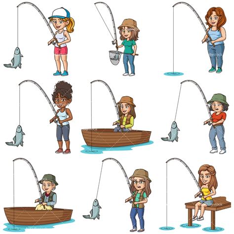 Cartoon Women Fishing Clipart Vector Friendlystock