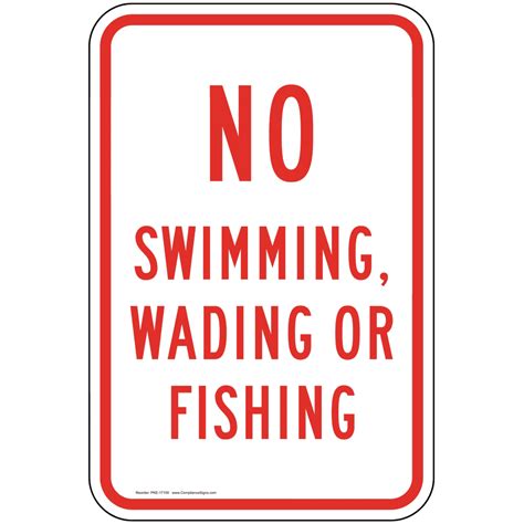 White Reflective Vertical Sign No Swimming Wading Or Fishing Sign
