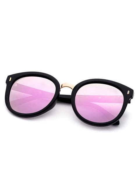 Black Frame Purple Lens Metal Trim Sunglasses Shein Sheinside