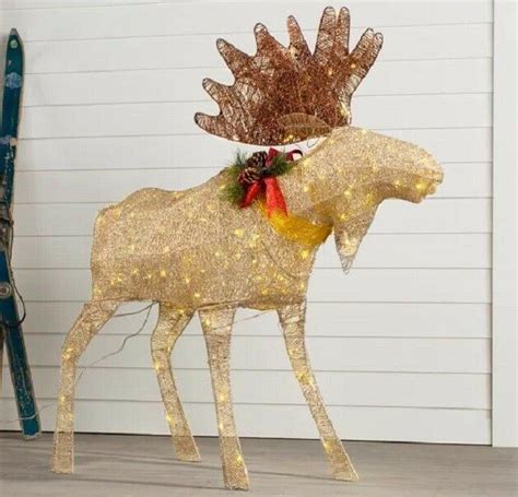 Lighted Woodland Golden Moose Sculpture Outdoor Christmas Decor