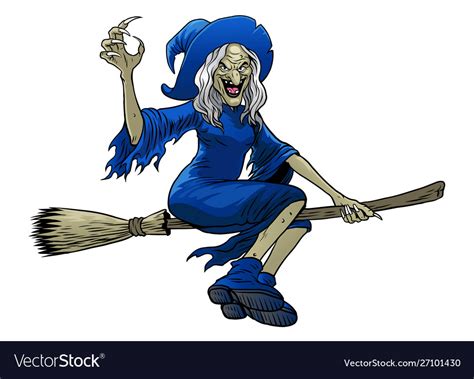Cartoon Witch Riding Flying Broom Royalty Free Vector Image