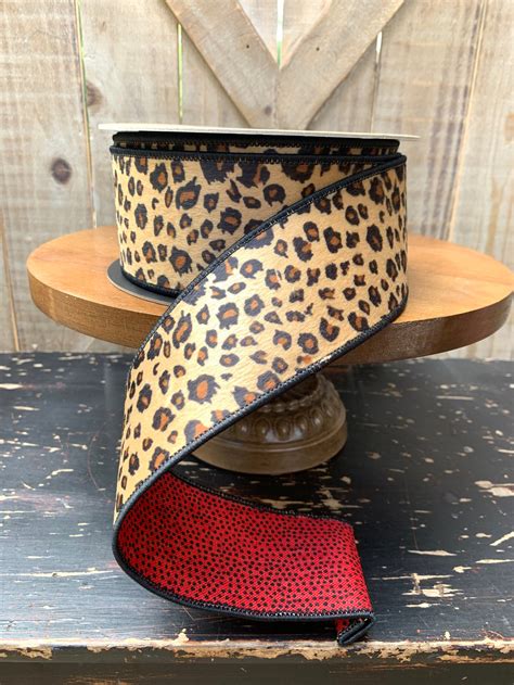 10 Yards Leopard Print Wired Ribbon 25 Inch Ribbon Animal Etsy