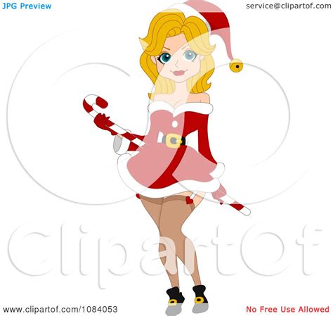 Clipart Christmas Pinup Woman With A Candy Cane Royalty Free Vector