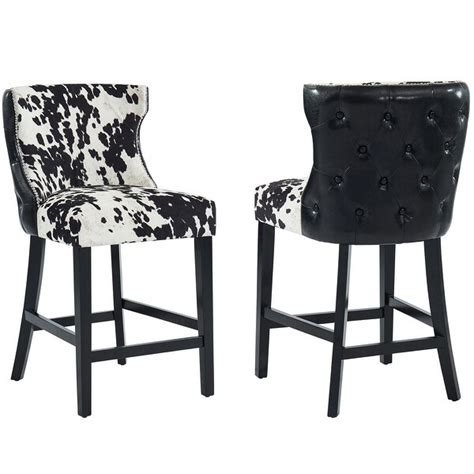 Shop Set Of 2 Black And White Contemporary Cowhide Counter Stools 40