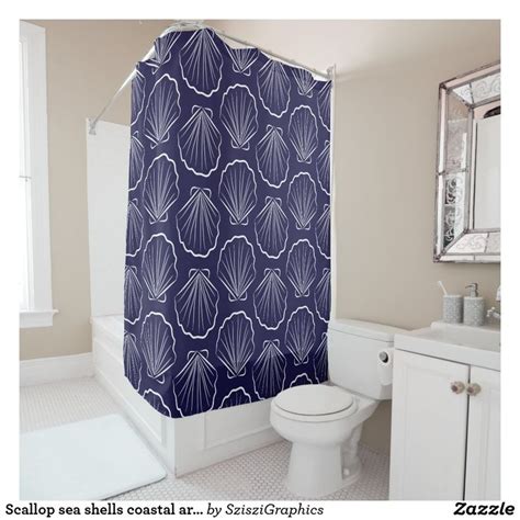 Scallop Sea Shells Coastal Art Navy Dark Blue Shower Curtain Zazzle