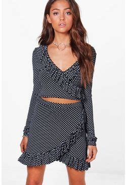 Niamh Ruffle Polka Dot Crop Skirt Co Ord Set Two Piece Dress