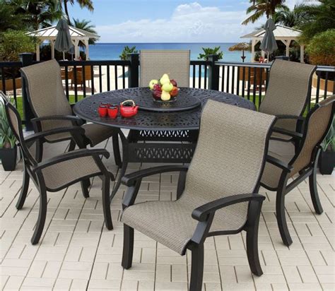 Barbados Sling Outdoor Patio 6 Person Dining Set With 60 Round Table