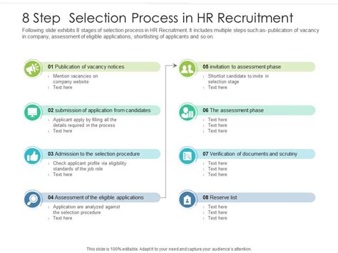 8 Step Selection Process In Hr Recruitment Presentation Graphics