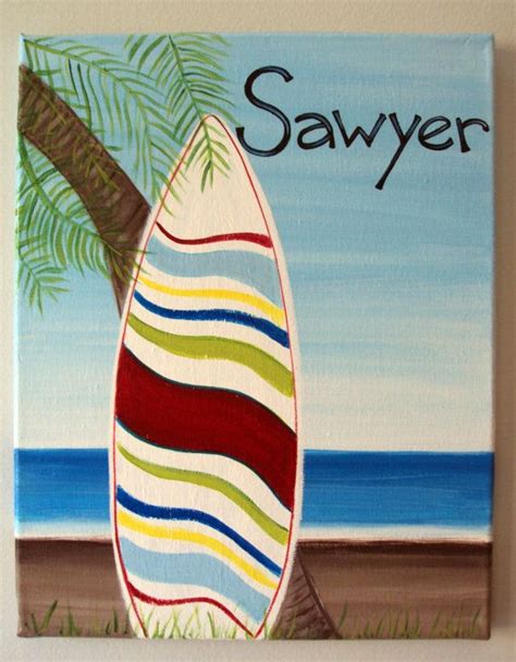 11x14 Surfboard Canvas Etsy Surfboard Painting Diy Canvas Art