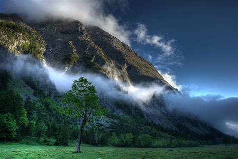Hd Wallpaper Landscape Foggy Mountain During Daytime Soe Clouds